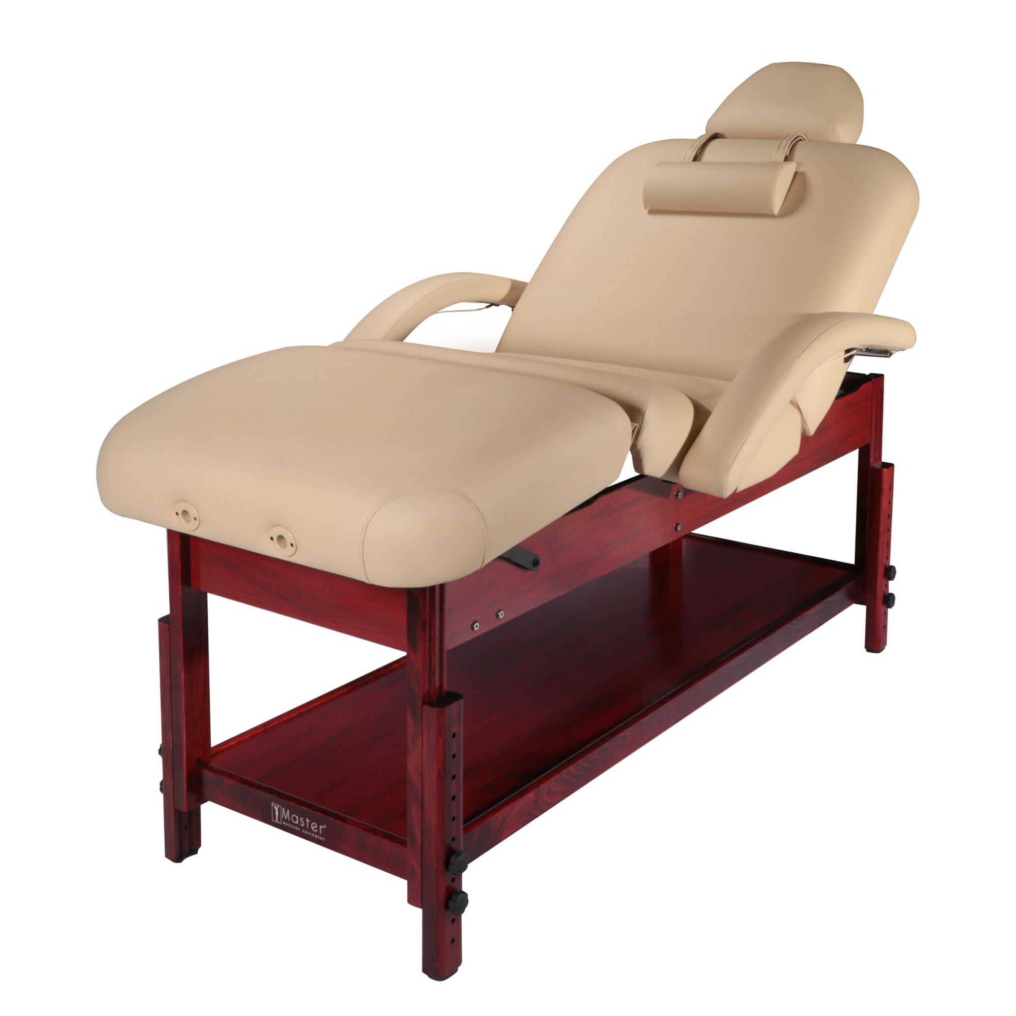 Master Massage 30" Claudia Stationary Massage Table Spa Salon Beauty Bed with Pneumatic Tilting Backrest and Leg Rest, Cream with Mahogany Legs