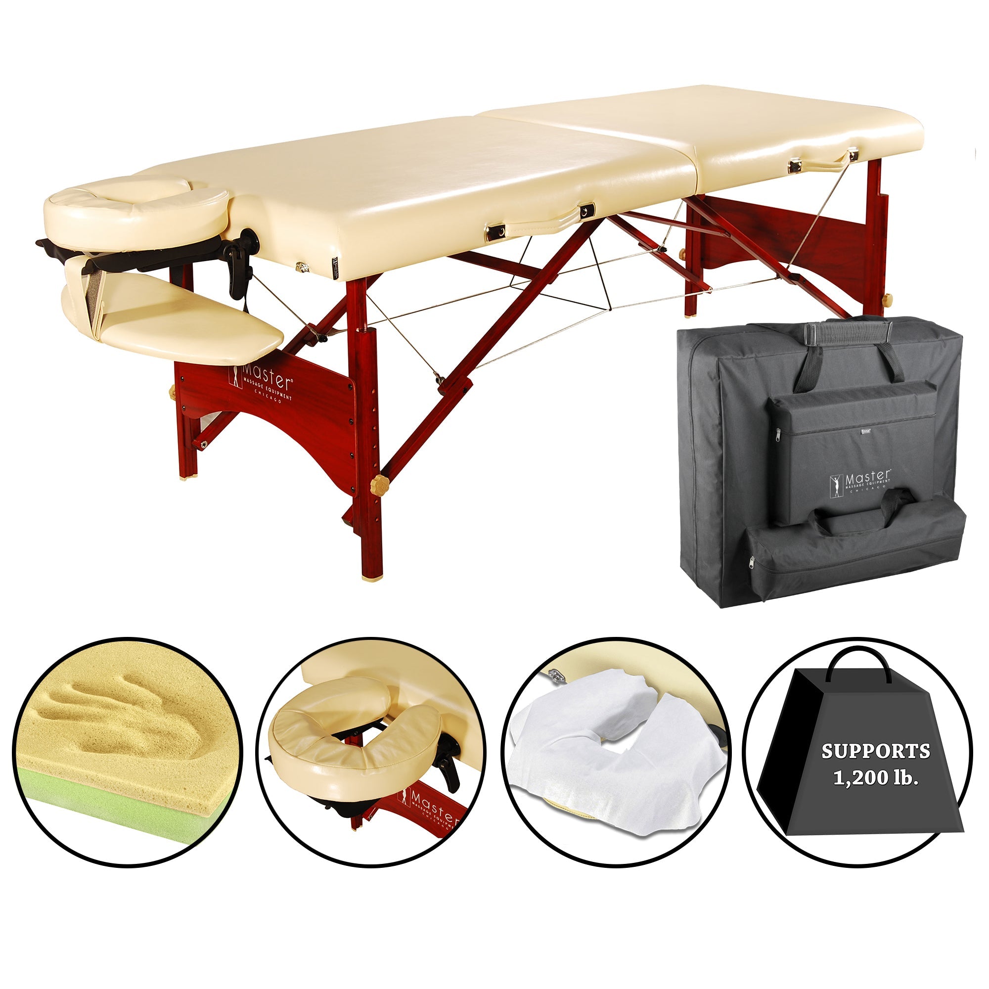 Master Massage 28" Caribbean / Vista ™ Portable Massage Table Package with Memory Foam, Regulation Size & Easy to Move Around! Cream Color