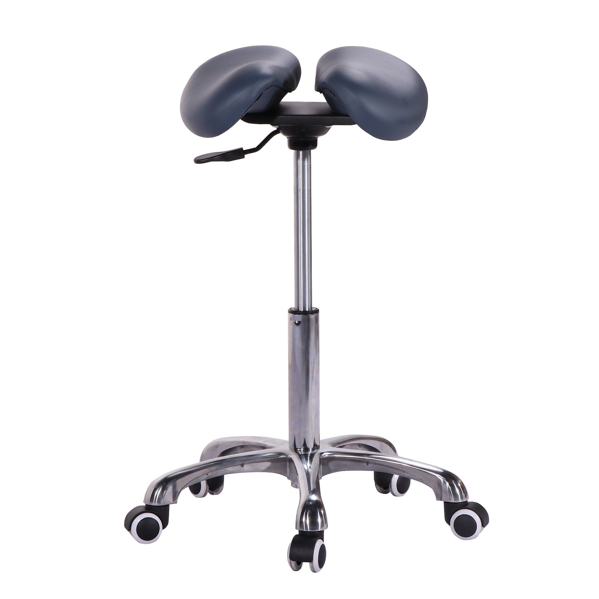 Master Massage Berkeley Ergonomic Posture Saddle Chair-Two-Part Saddle Stool- Hydraulic Swivel Rolling Seat Stool with Adjustable Title Angle and Height- Aluminum Base with Rubber Wheel Casters-Royal Blue (2 Color Options)