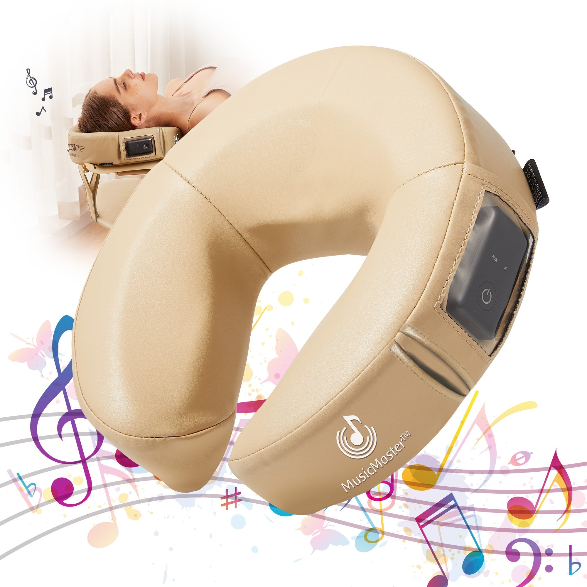 MusicMaster™ Crescent Round High Fidelity Sound Face Cushion- Bluetooth Music Headrest-Cream