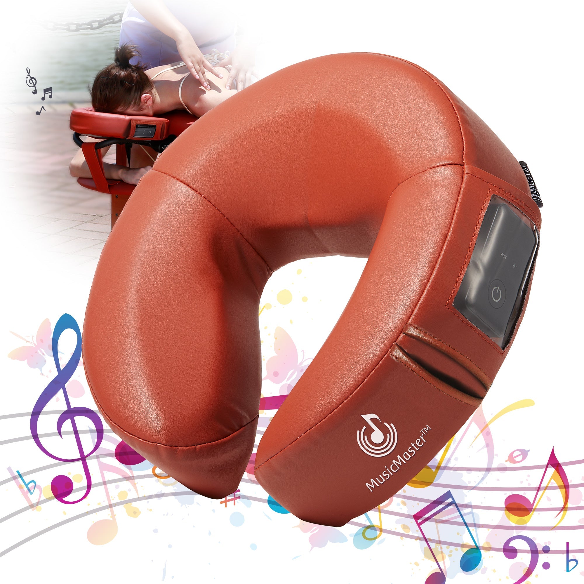 MusicMaster™ Crescent Round High Fidelity Sound Face Cushion- Bluetooth Music Headrest-Cinnamon