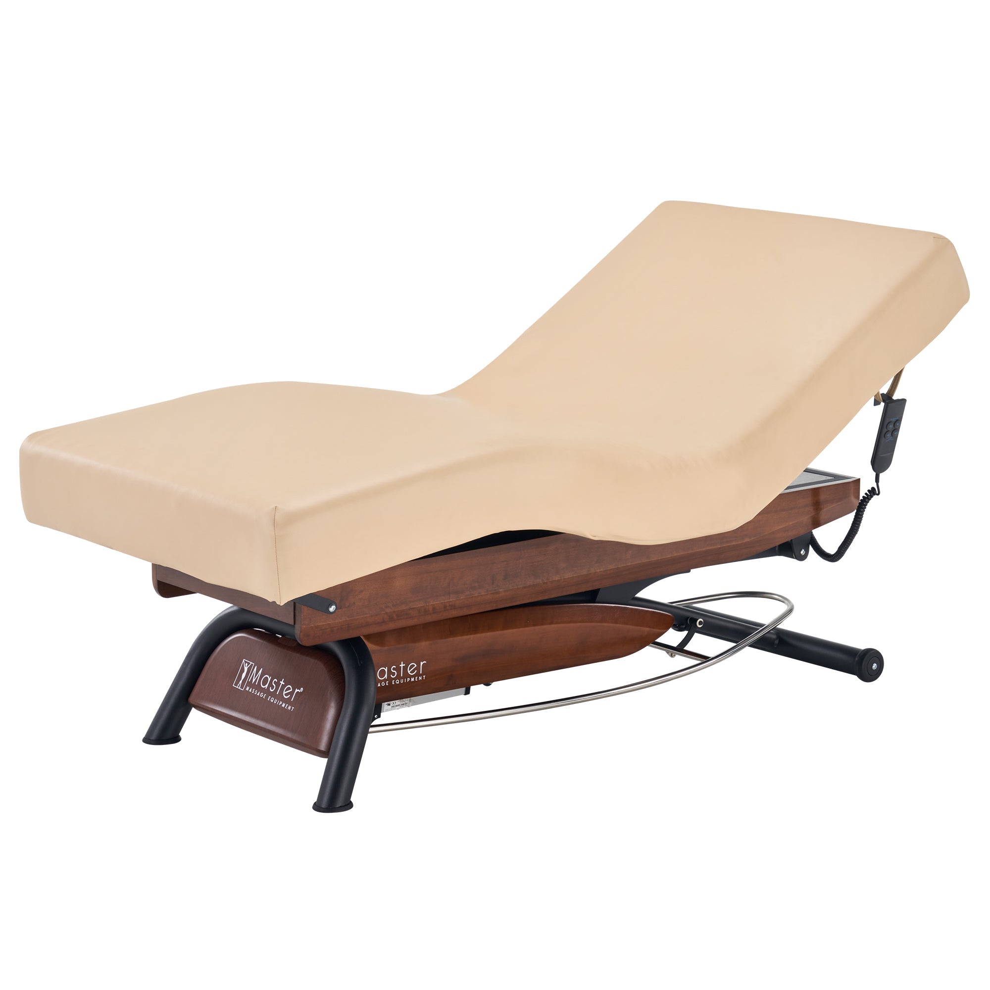 Master Massage Atlas Deluxe Electric Lift Spa Salon Stationary Bed - Cream Top with Walnut Base
