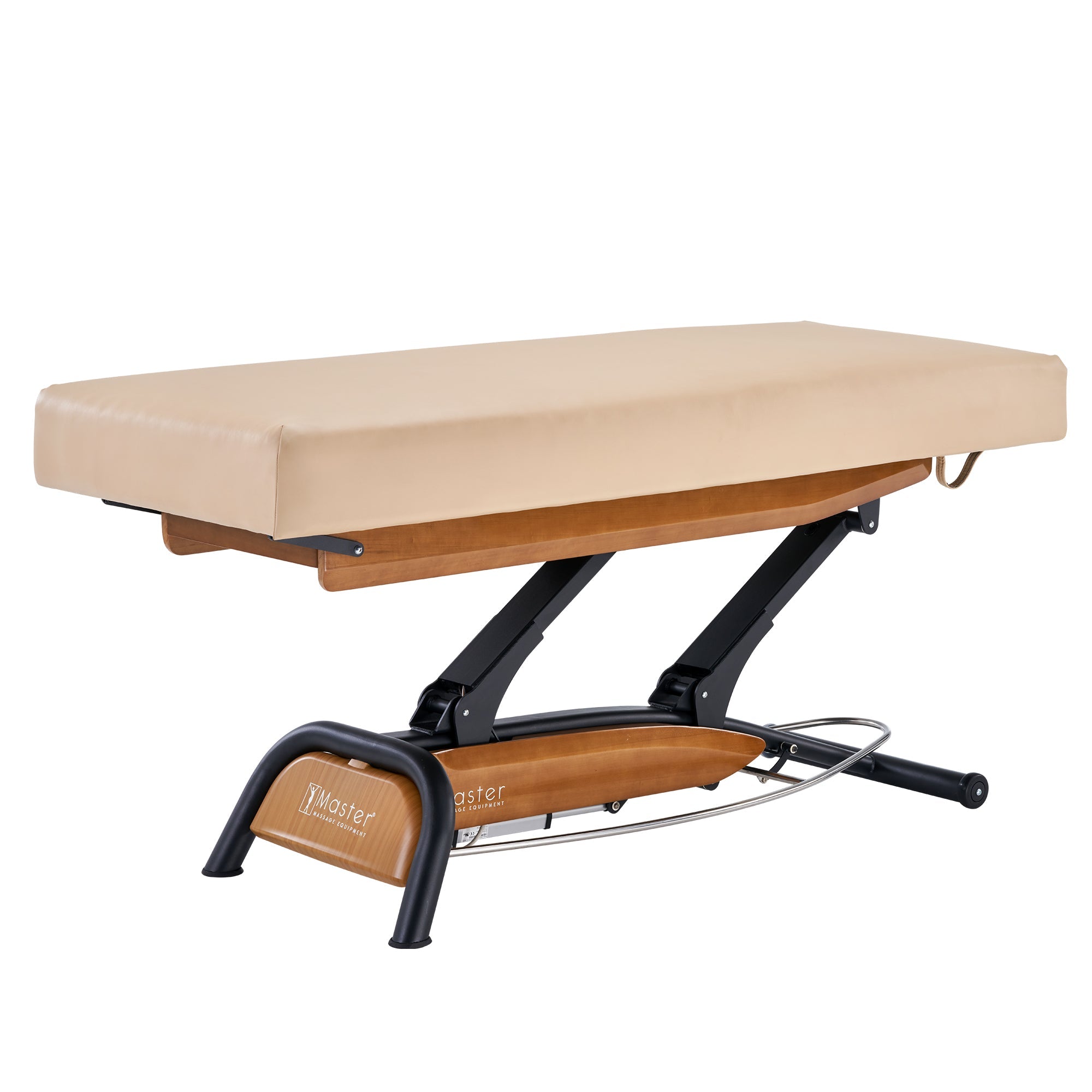 Master Massage Atlas Flat Electric Lift Spa Salon Stationary Bed - Cream Top with Oak Base