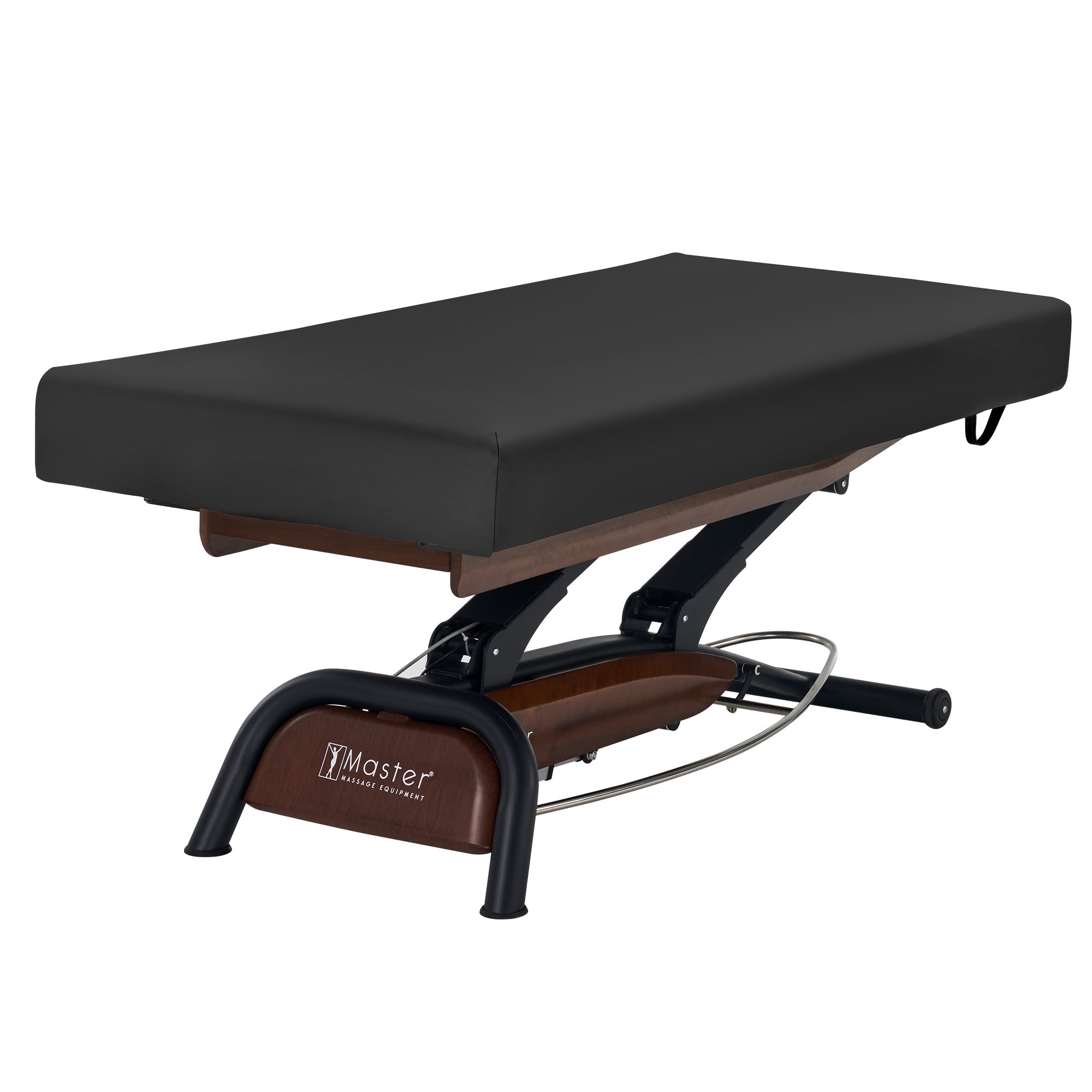 Master Massage Atlas Flat Electric Lift Spa Salon Stationary Bed - Walnut Base, Cream Top with Interchangable Black Upholstery