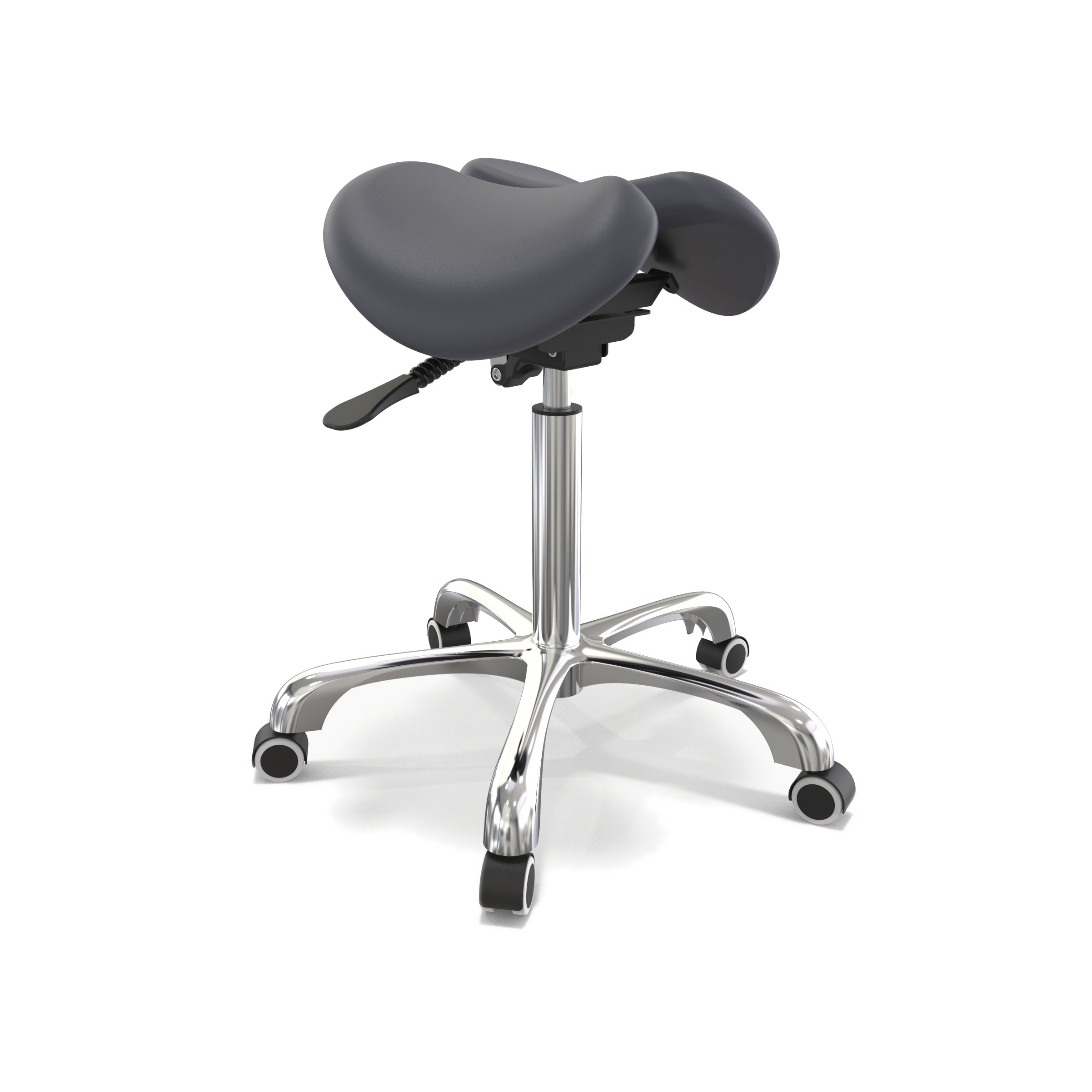Master Massage Berkeley Ergonomic Posture Saddle Chair-Two-Part Saddle Stool- Hydraulic Swivel Rolling Seat Stool with Adjustable Title Angle and Height- Aluminum Base with Rubber Wheel Casters-Royal Blue (2 Color Options)