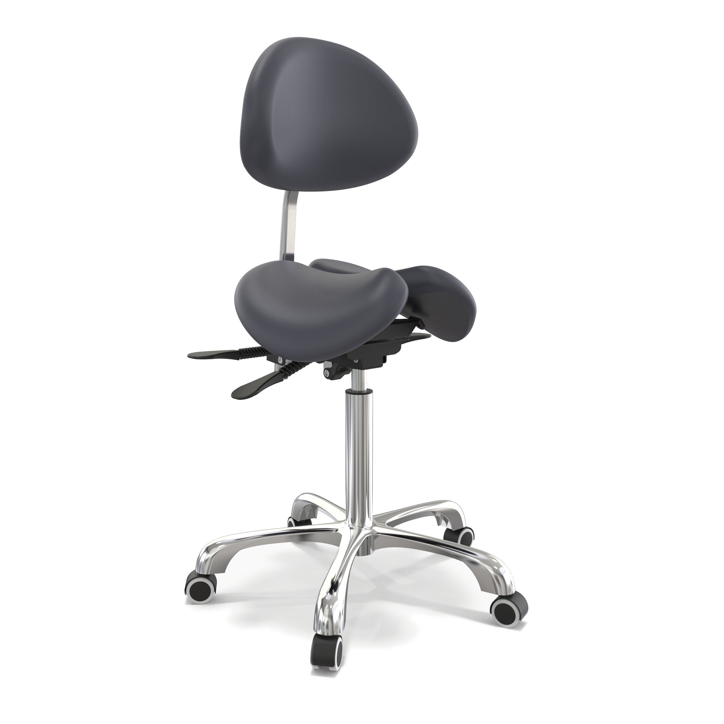Master Massage Berkeley Ergonomic Saddle Stool -Two Split Part Seat Stool Hydraulic Swivel Rolling Seat & Saddle Posture Correction Chair Seat with Backrest and Adjustable Title Angle and Height Royal Blue (2 Color Options)