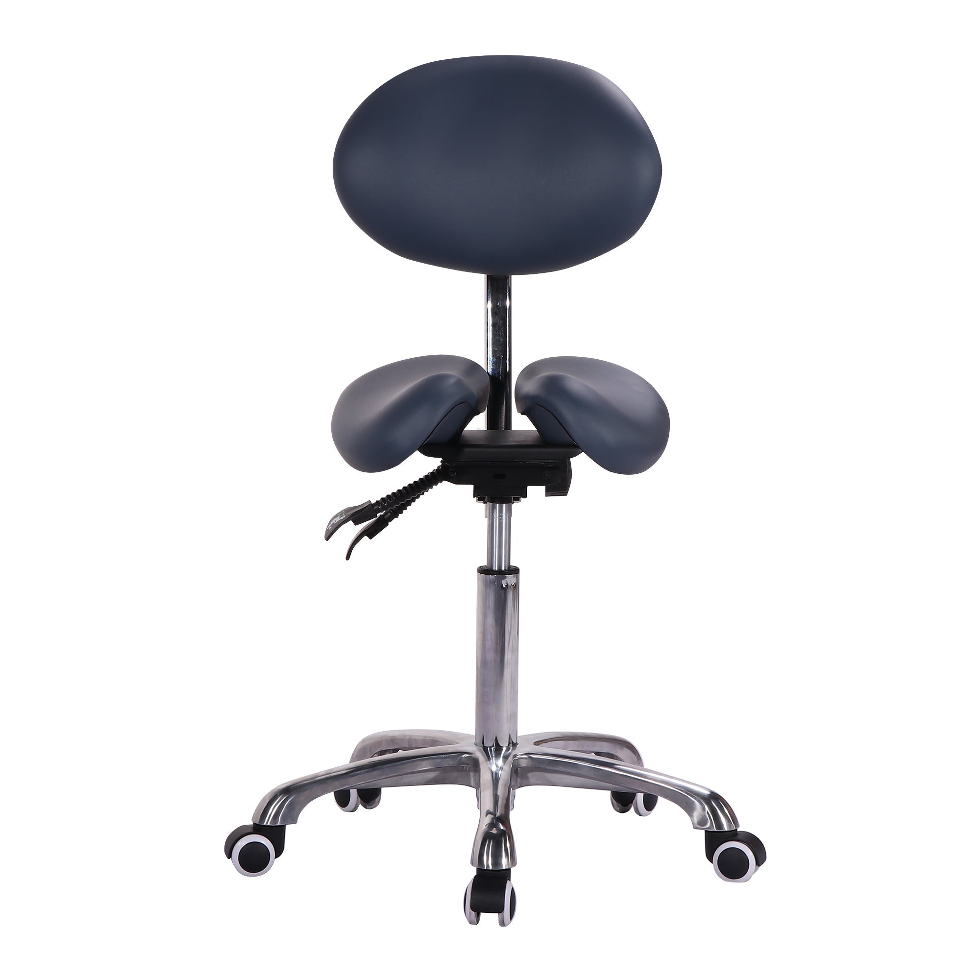 Master Massage Berkeley Ergonomic Saddle Stool -Two Split Part Seat Stool Hydraulic Swivel Rolling Seat & Saddle Posture Correction Chair Seat with Backrest and Adjustable Title Angle and Height Royal Blue (2 Color Options)