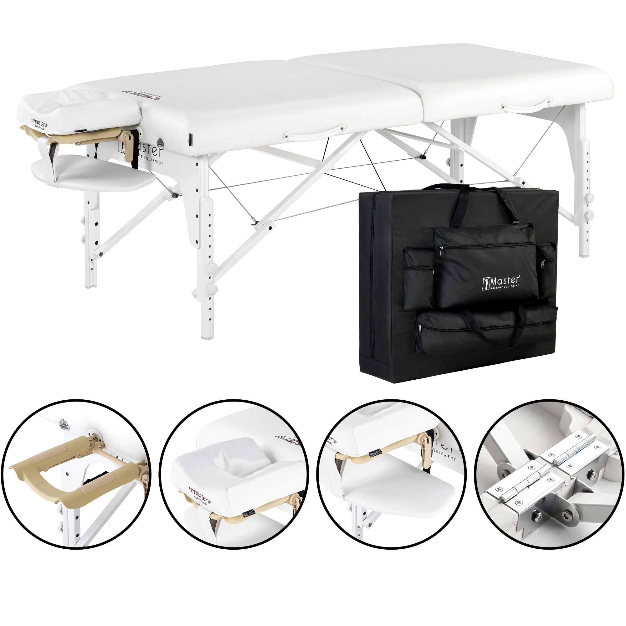 Master Massage 31" Extra Wide Montclair Pro Memory Foam Portable Massage Table Package with Reiki - Snow White