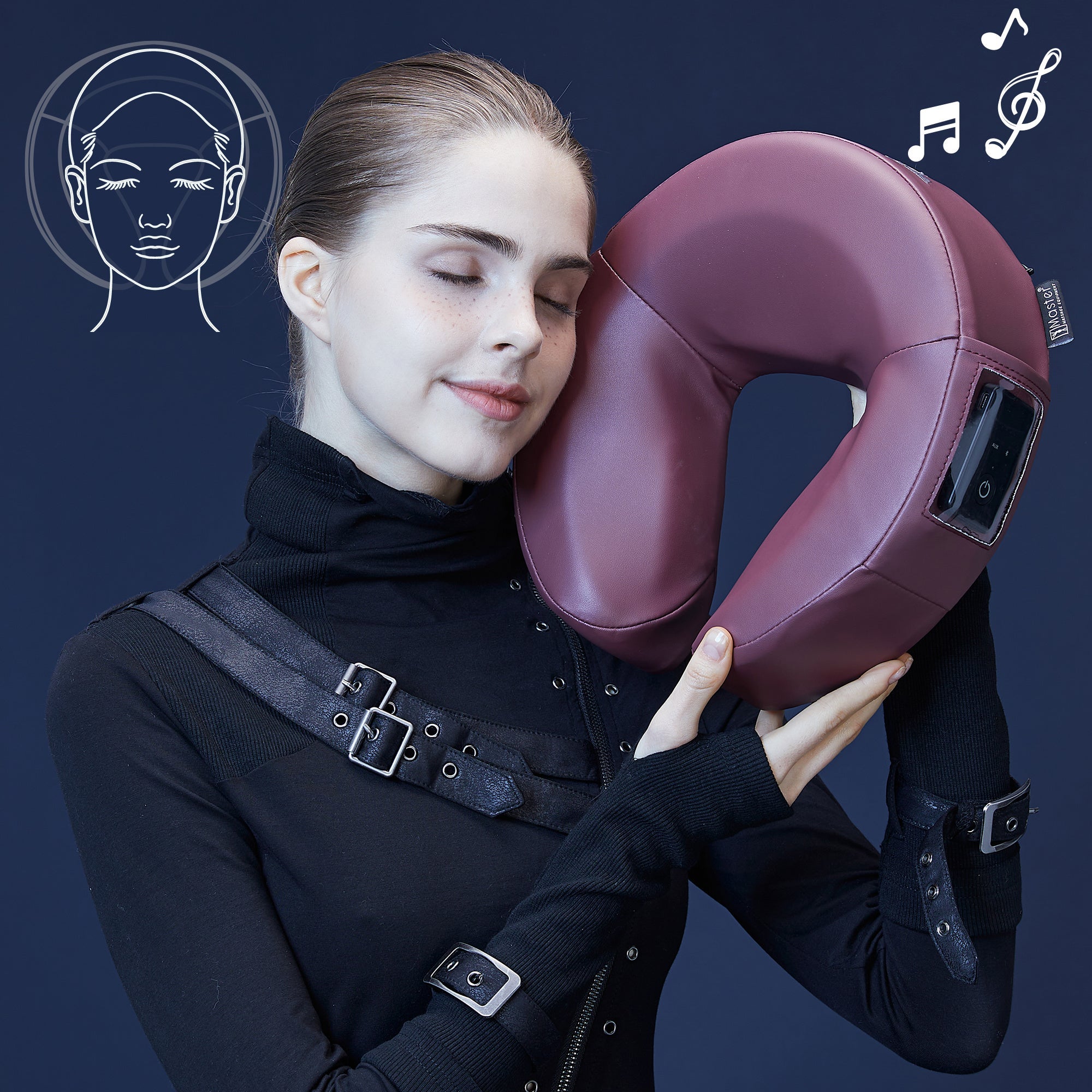 MusicMaster™ Crescent Round High Fidelity Sound Face Cushion- Bluetooth Music Headrest-Burgunday