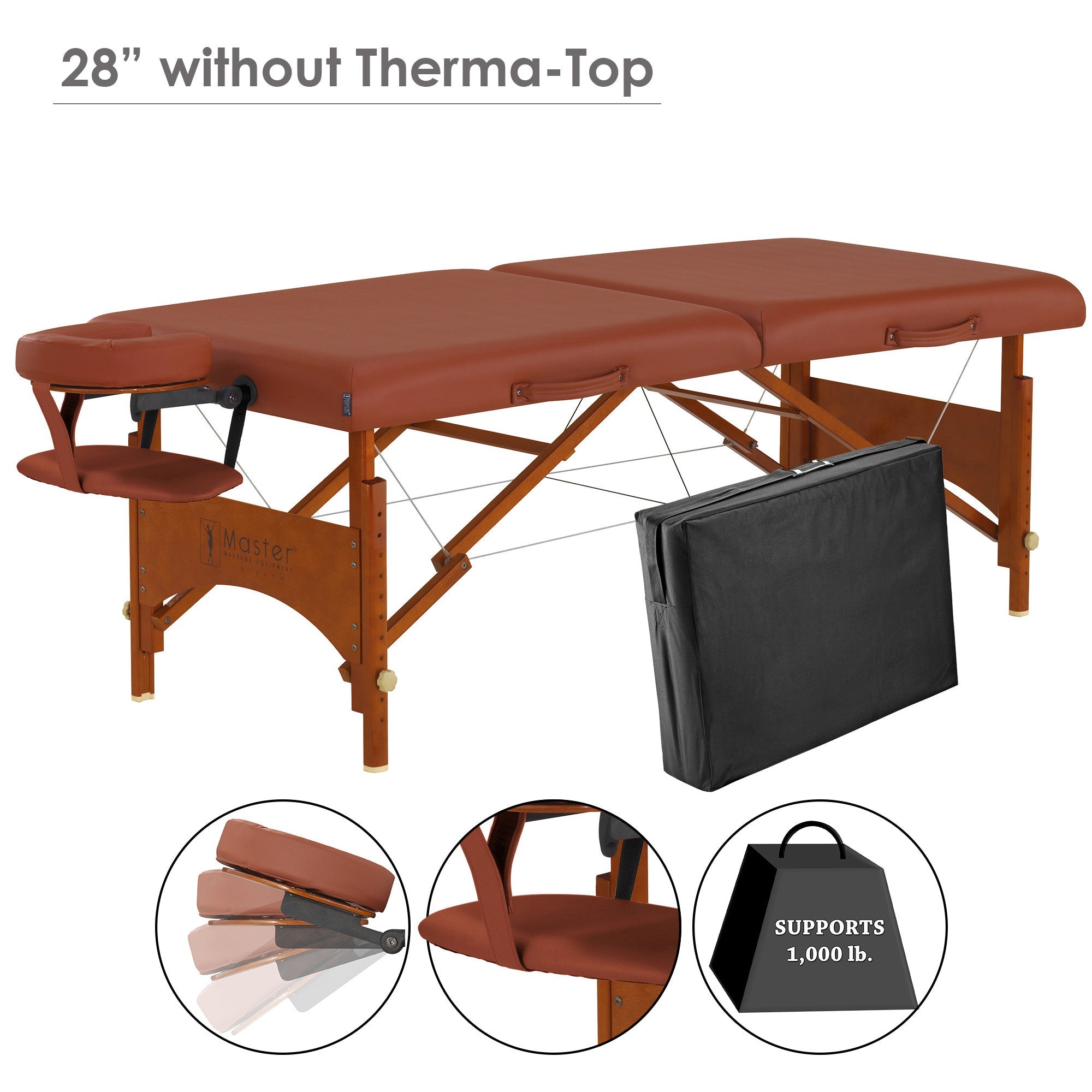 Master Massage 28" FAIRLANE™ Portable Massage Table Package with Therma-Top® - Adjustable Heating System! (Cinnamon Color)