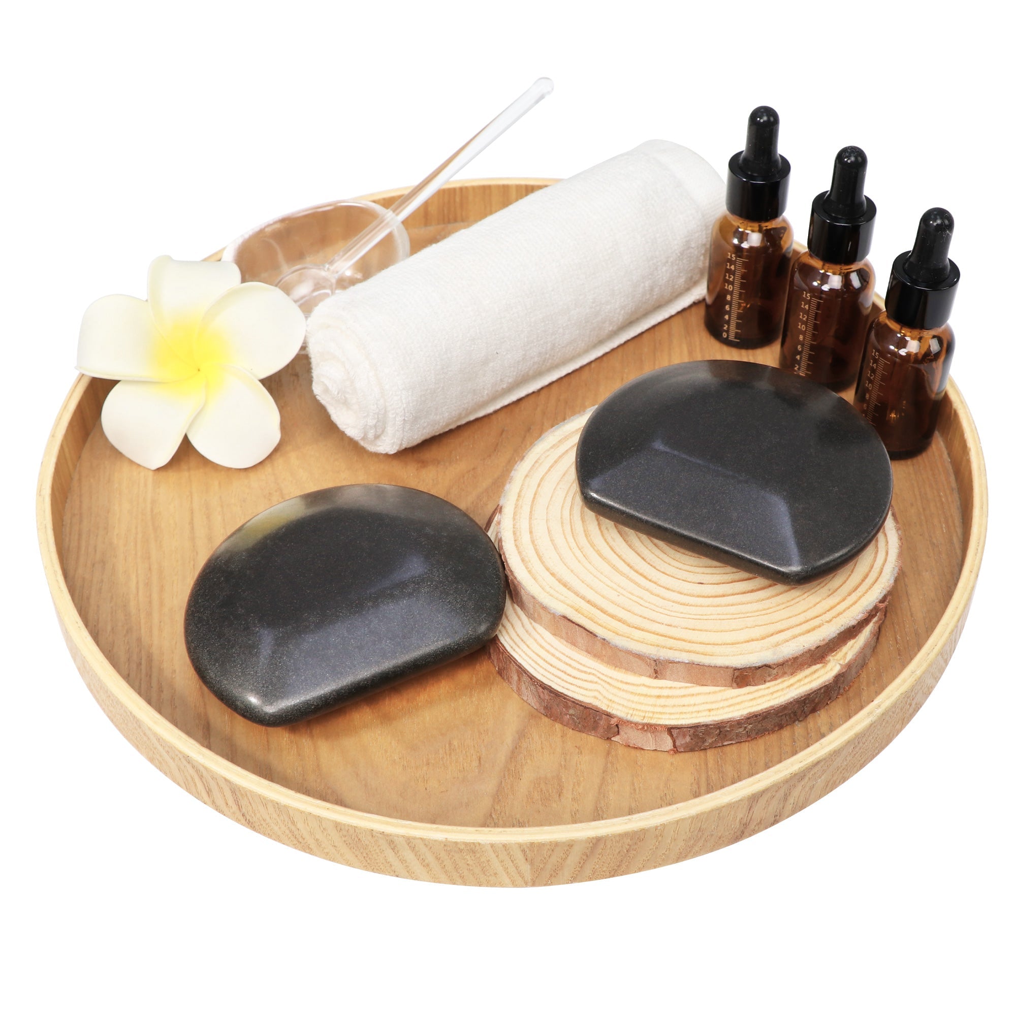 Master Massage Three Quarter 3/4 Round Balsalt Hot Massage Stone Rock Guasha 2 Piece Pack