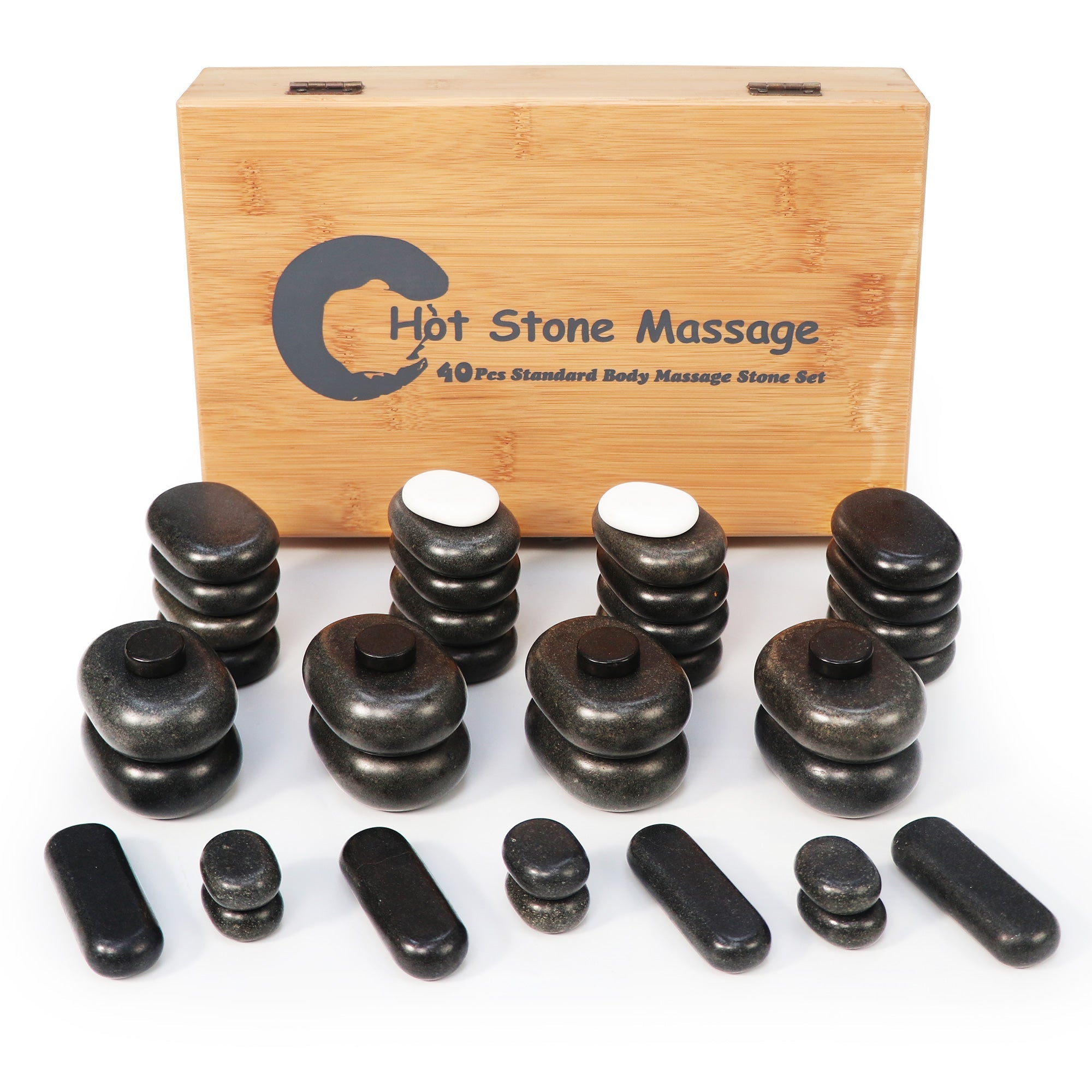 Master Massage 40 Piece Deluxe Hot Stone Massage Stone Set Kit Package for a Full Body Massage with Black Lava Volcano Basalt Rock