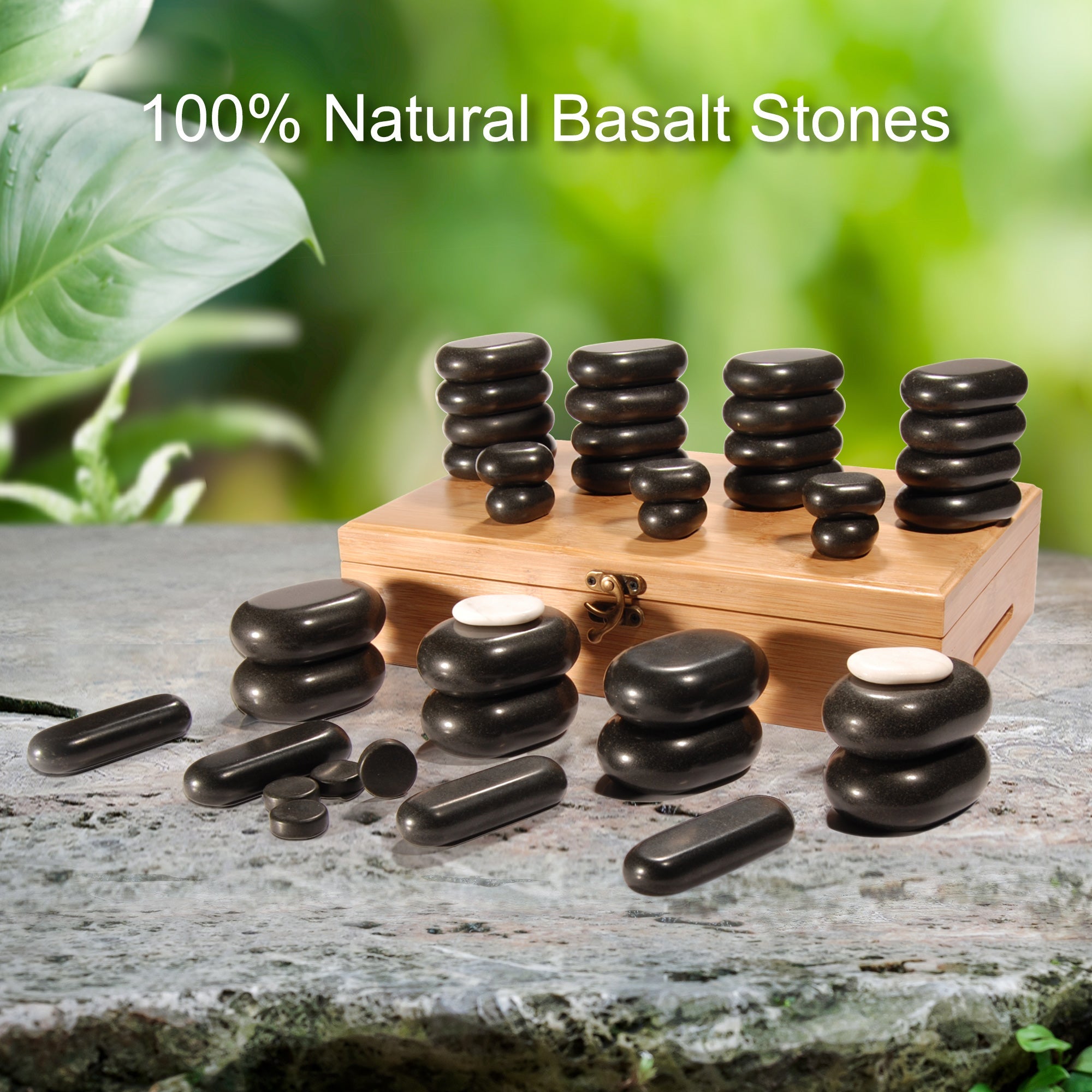 Master Massage 40 Piece Deluxe Hot Stone Massage Stone Set Kit Package for a Full Body Massage with Black Lava Volcano Basalt Rock