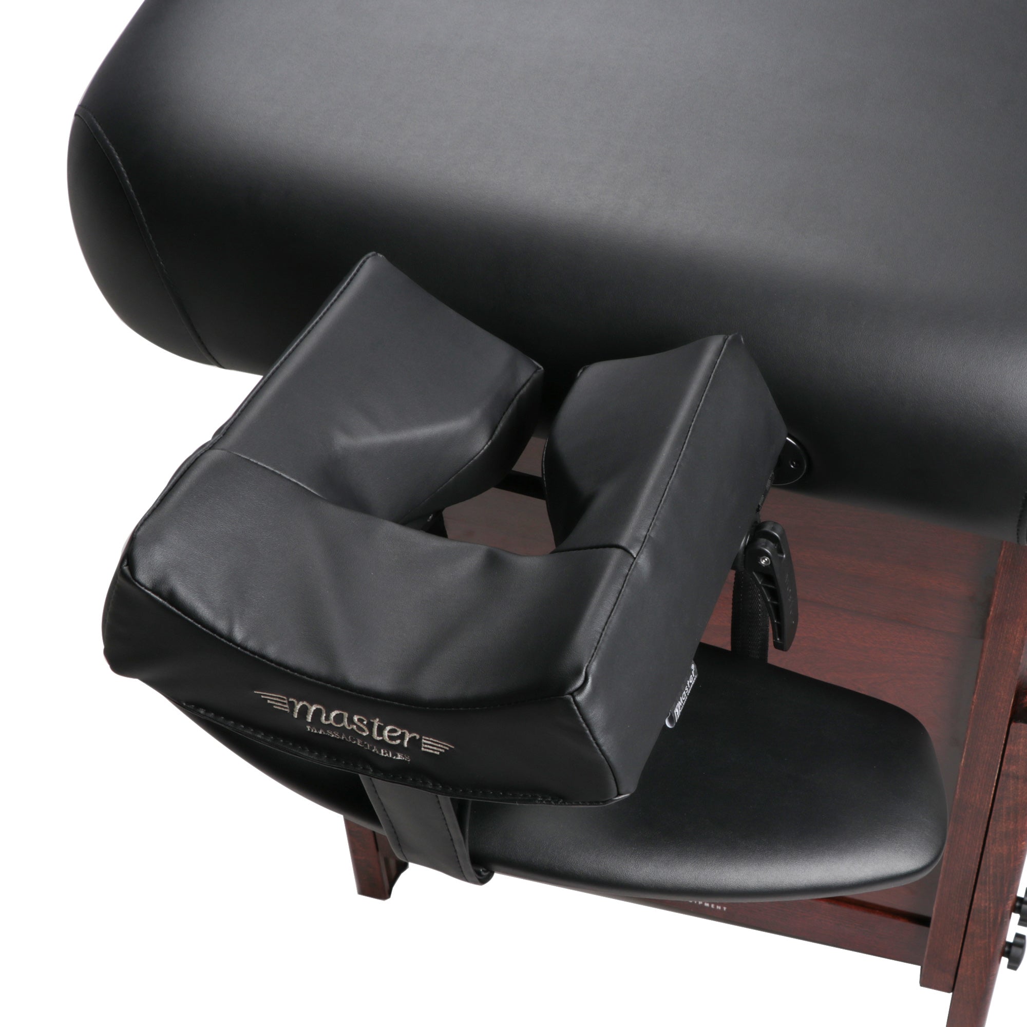 Master Massage 30" Cabrillo Stationary Massage Table Spa Salon Beauty Bed with Cabinet, Pneumatic Backrest and Leg Rest, Black with Walnut Legs