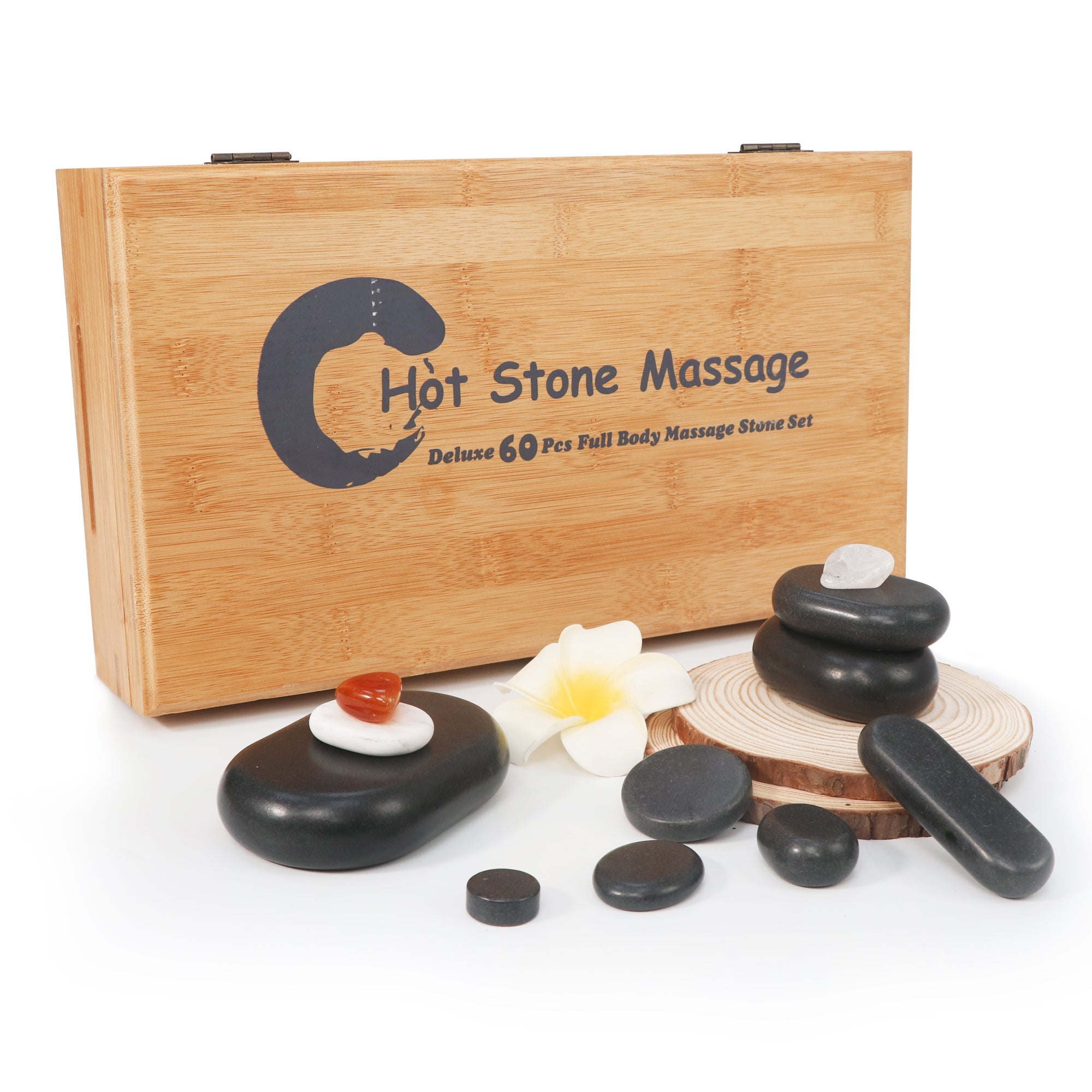 Master Massage 60-Piece Deluxe Hot Stone Set including Basalt Volcano Rocks, Marble Cold Stones, and Chakra Balancing Tools - Ultimate All-in-One Package Kit for a Professional Quality Hot Stone Massage Therapy at Home