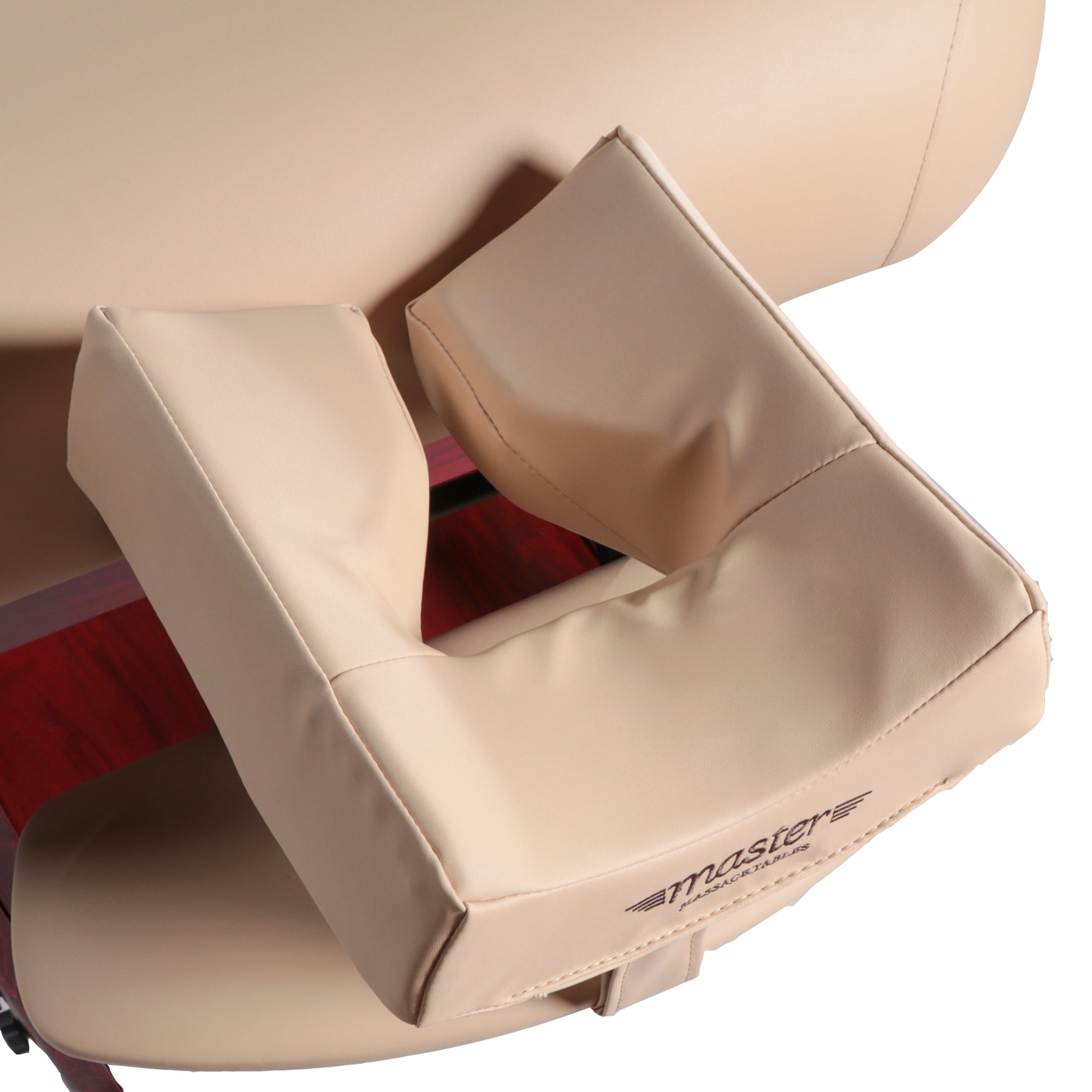 Master Massage 30" Claudia Stationary Massage Table Spa Salon Beauty Bed with Pneumatic Tilting Backrest and Leg Rest, Cream with Mahogany Legs