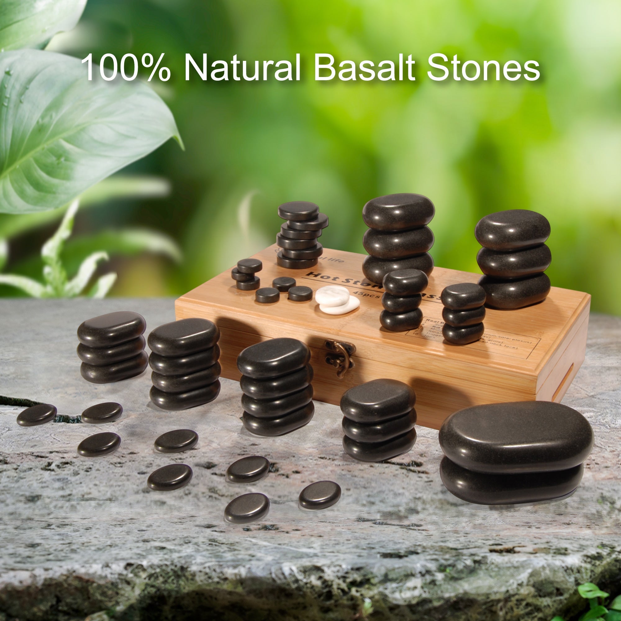 Master Massage 50 Piece Deluxe Hot Stone Massage Stone Set Kit Package for a Full Body Massage with Black Lava Volcano Basalt Rock, White Marble Cool Cold Stone