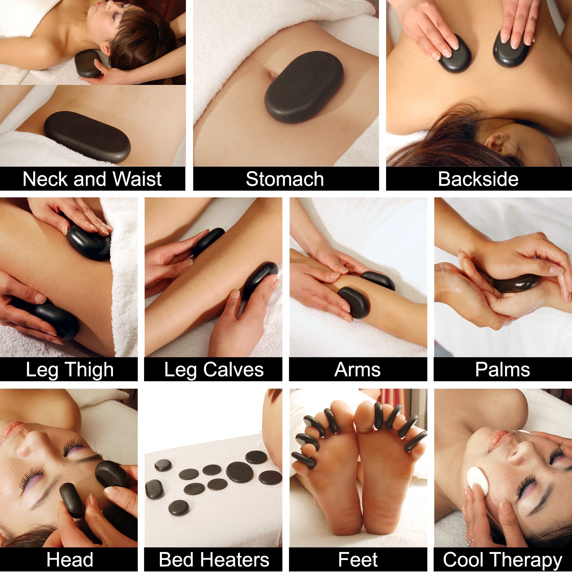 Master Massage 50 Piece Deluxe Hot Stone Massage Stone Set Kit Package for a Full Body Massage with Black Lava Volcano Basalt Rock, White Marble Cool Cold Stone