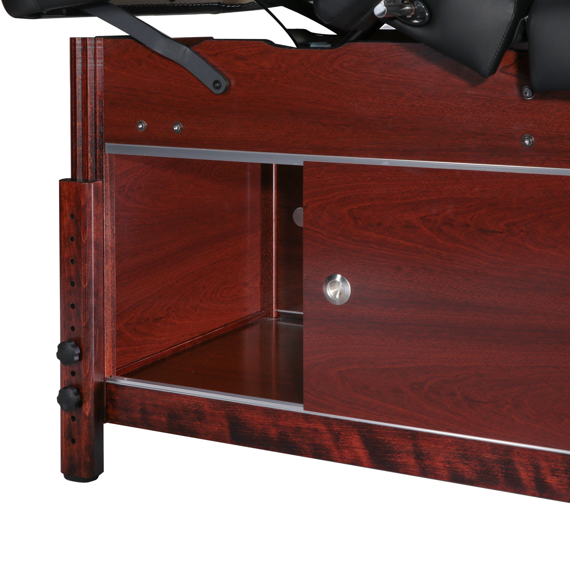Master Massage 30" Cabrillo Stationary Massage Table Spa Salon Beauty Bed with Cabinet, Pneumatic Backrest and Leg Rest, Black with Walnut Legs