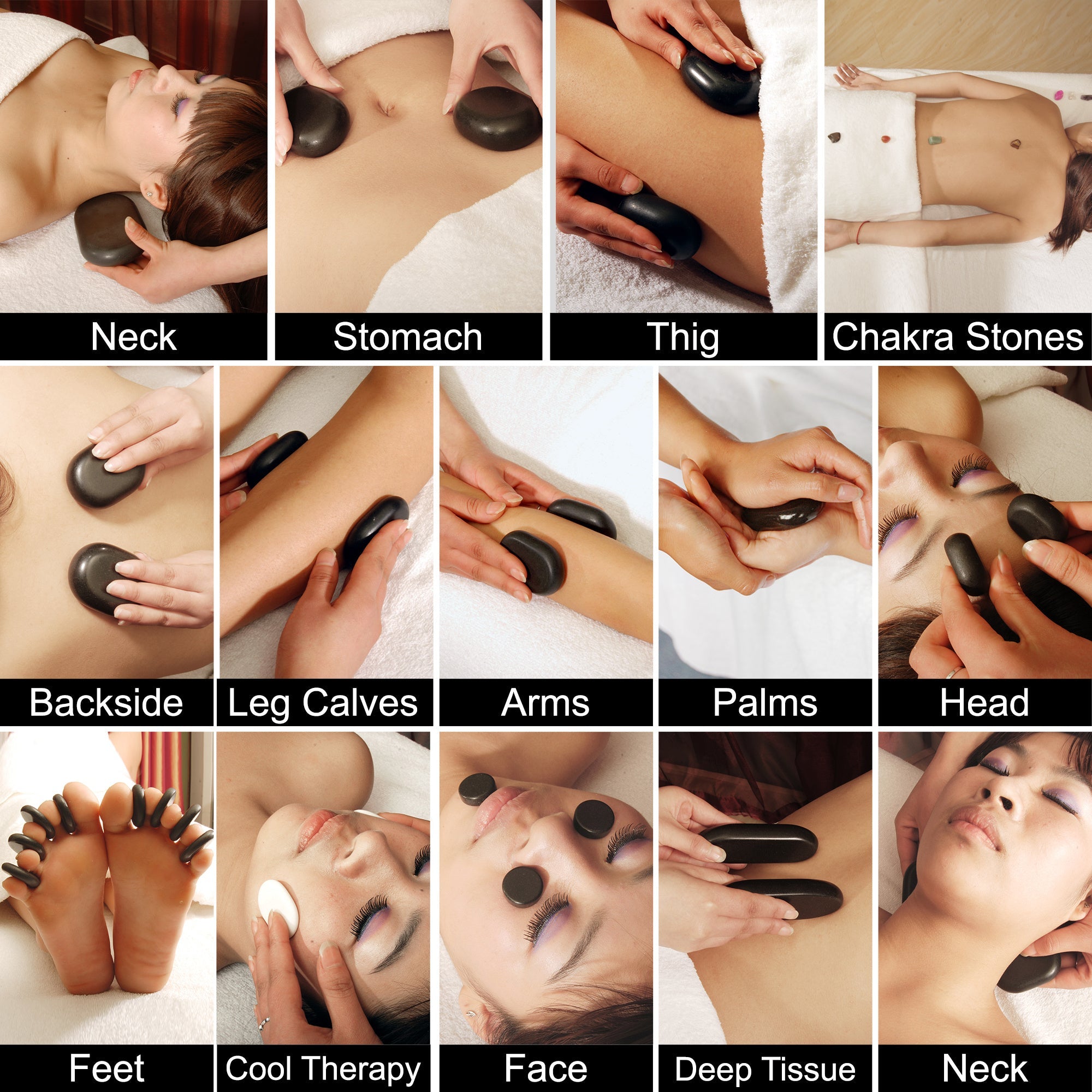 Master Massage 70-piece Deluxe Hot Stone Massage Stone Set Kit Package for a Full Body Massage with Black Lava Volcano Basalt Rock, White Marble Cool Cold Stone and Chakra.