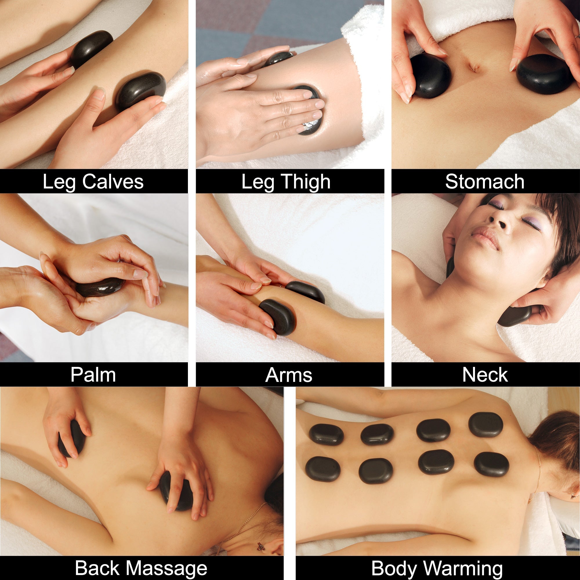 Master Massage Medium Size Flat Ovular Basalt Hot  Stone Massage 12 piece Pack 2.6" x 1.9" x 0.7" Rock