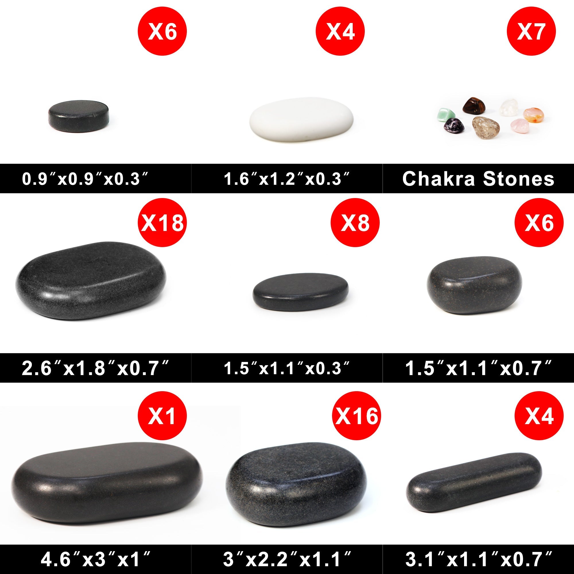 Master Massage 70-piece Deluxe Hot Stone Massage Stone Set Kit Package for a Full Body Massage with Black Lava Volcano Basalt Rock, White Marble Cool Cold Stone and Chakra.