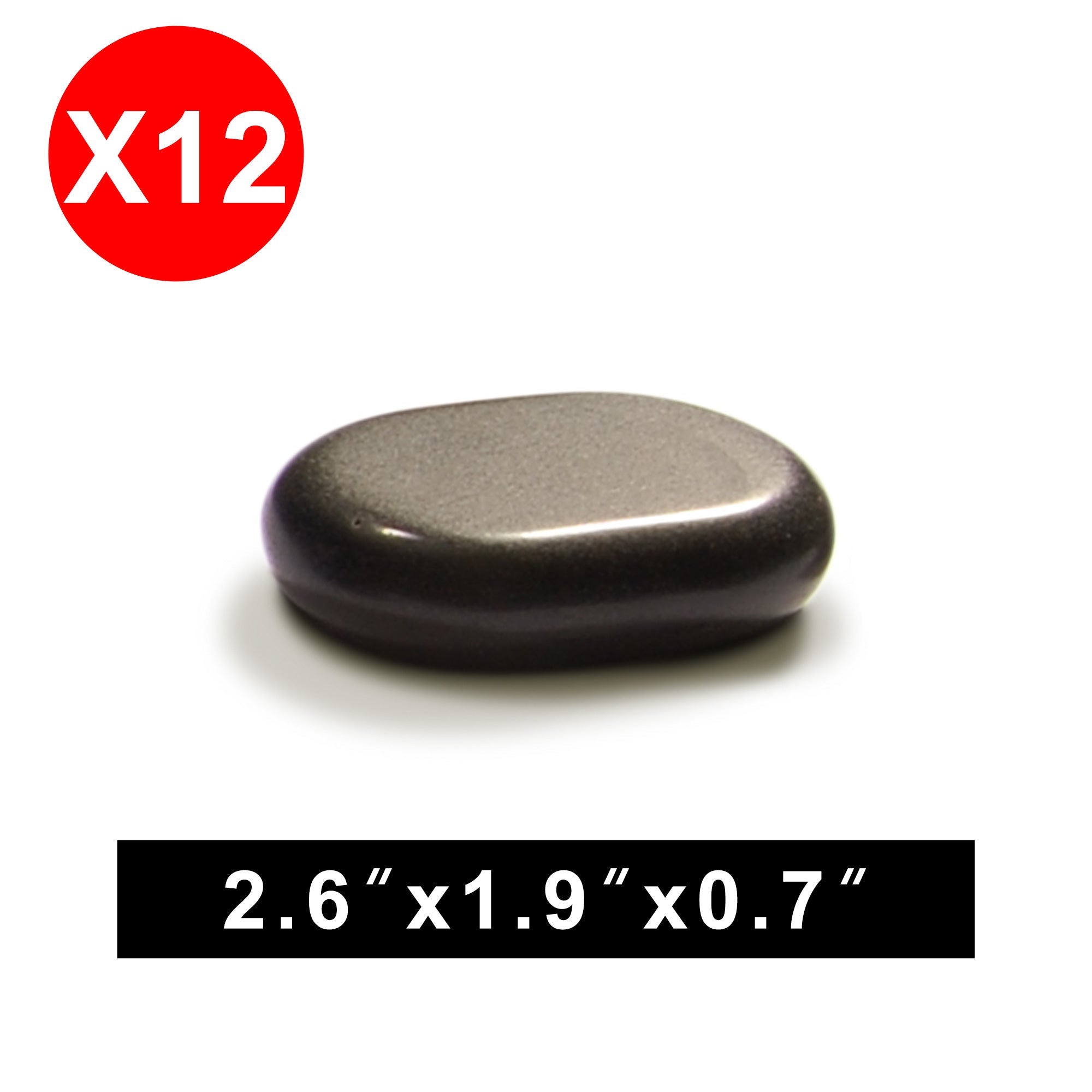 Master Massage Medium Size Flat Ovular Basalt Hot  Stone Massage 12 piece Pack 2.6" x 1.9" x 0.7" Rock