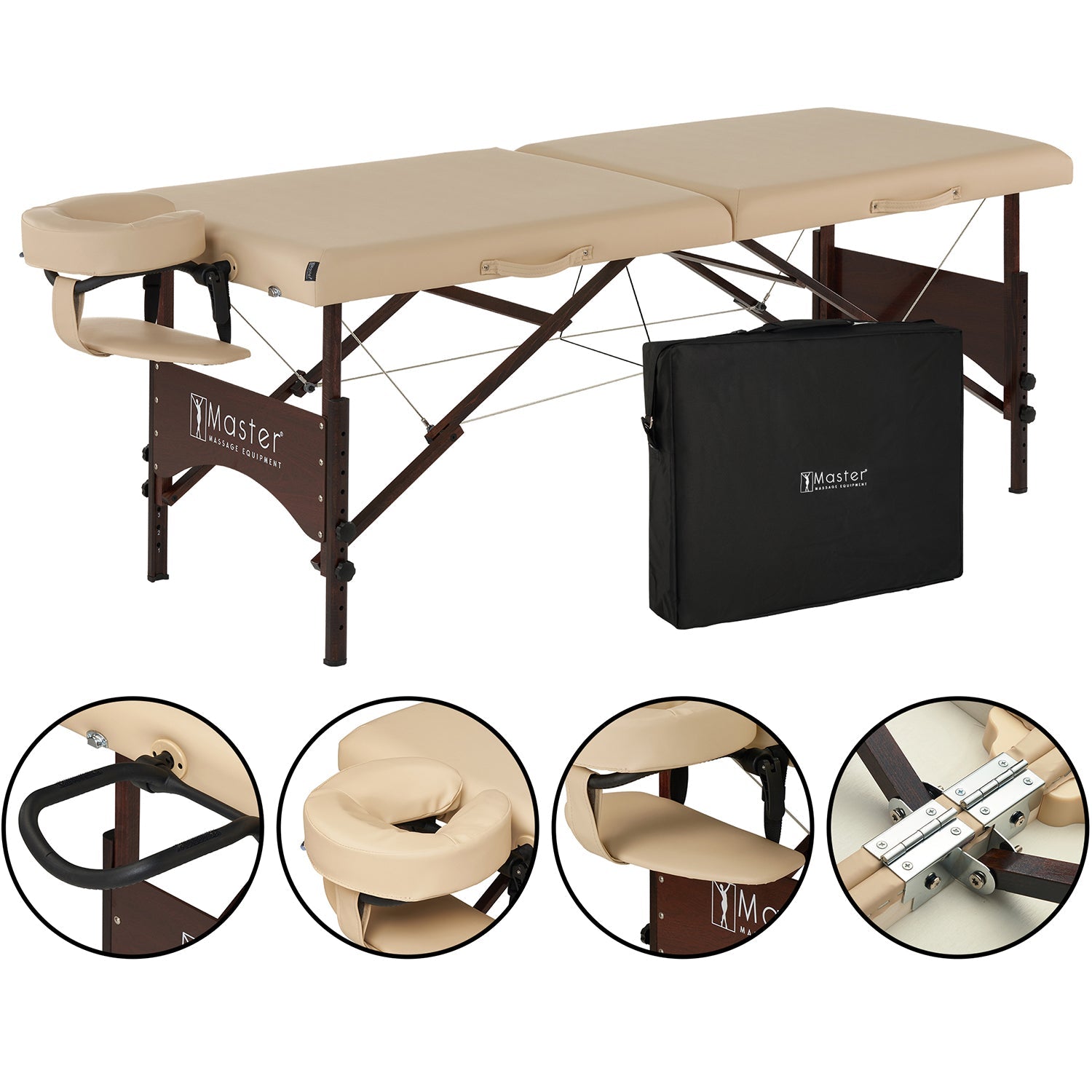 Master Massage 28" Argo Portable Massage Table Package in Cream Upholstery with Walnut Legs