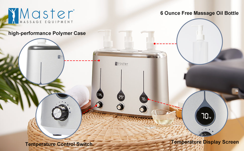 Master Three Bottle Massage Oil Warmer Lotion Warmer Dispenser Heated for Body Cream Heating Device for Massage Therapy & Personal Use- Quick Oil & Lotion Warmer Heats up