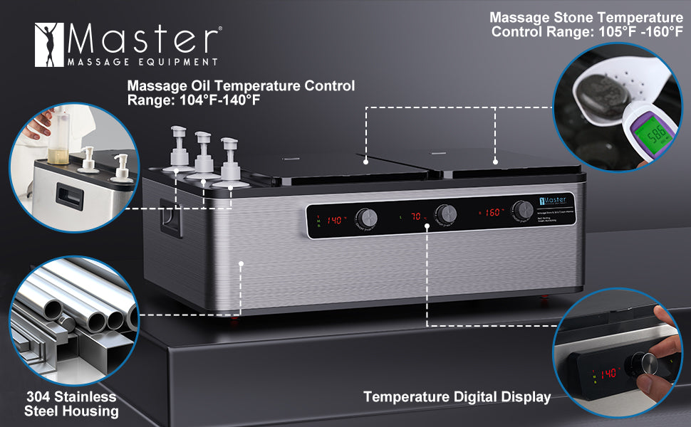 Master Massage Professional Electric Multifunctional Massage Stone Heater, Steam Cooking Heater & 3 Bottle Massage Oil/Lotion/Gel Heater