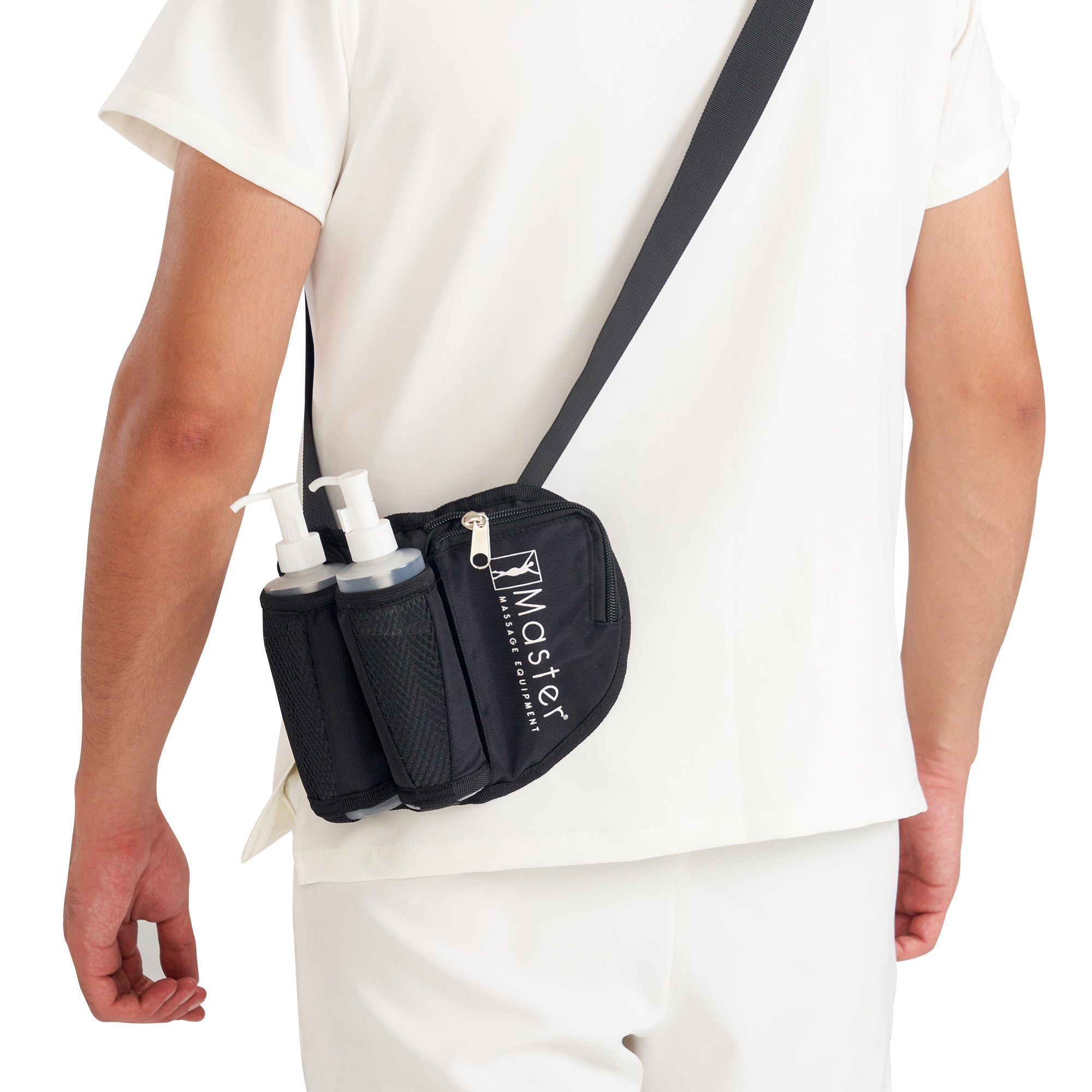 Master Massage Double Bottle Massage Oil Holster Bag-Adjustable Bottle Cream Bag & Lotion Bag Dual Kit–Massage Bottle Lotion Holster Incl. Two 8 Oz Refillable Pump Dispenser