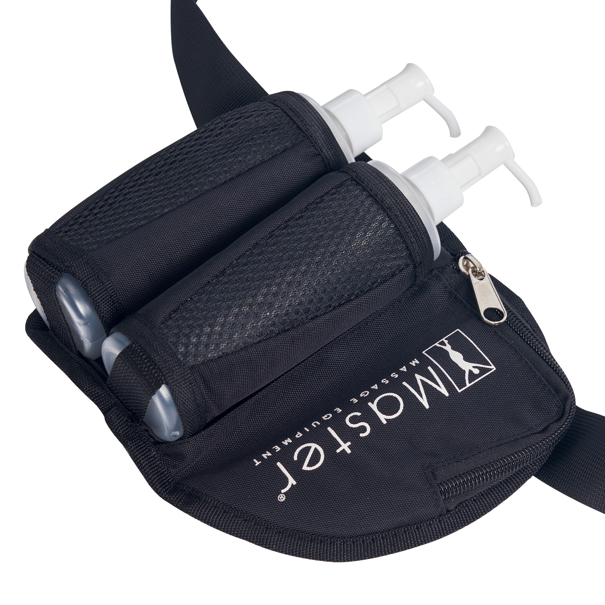 Master Massage Double Bottle Massage Oil Holster Bag-Adjustable Bottle Cream Bag & Lotion Bag Dual Kit–Massage Bottle Lotion Holster Incl. Two 8 Oz Refillable Pump Dispenser