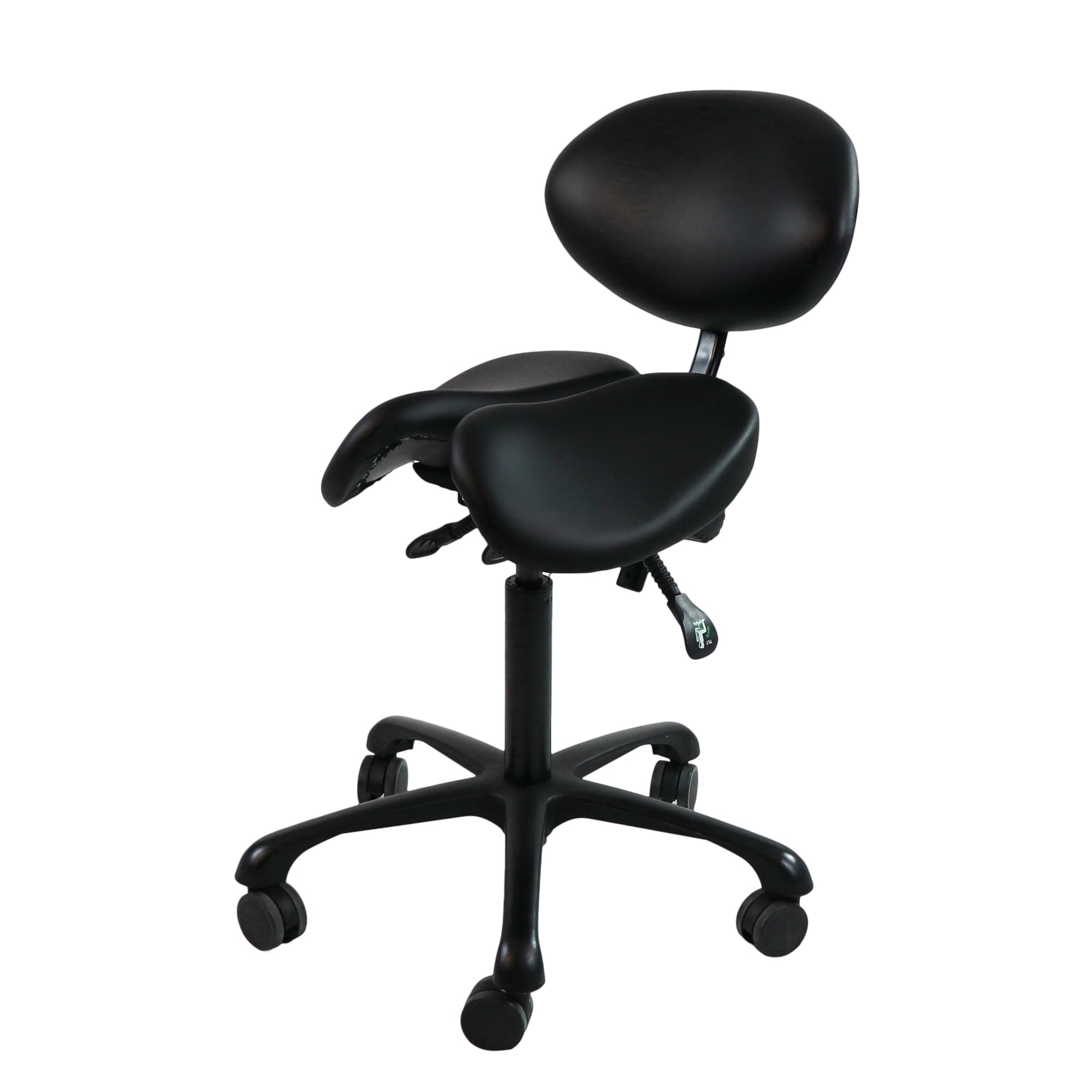 Master Massage Berkeley Ergonomic Saddle Stool -Two Split Part Seat Stool Hydraulic Swivel Rolling Seat & Saddle Posture Correction Chair Seat with Backrest and Adjustable Title Angle and Height Royal Blue (2 Color Options)