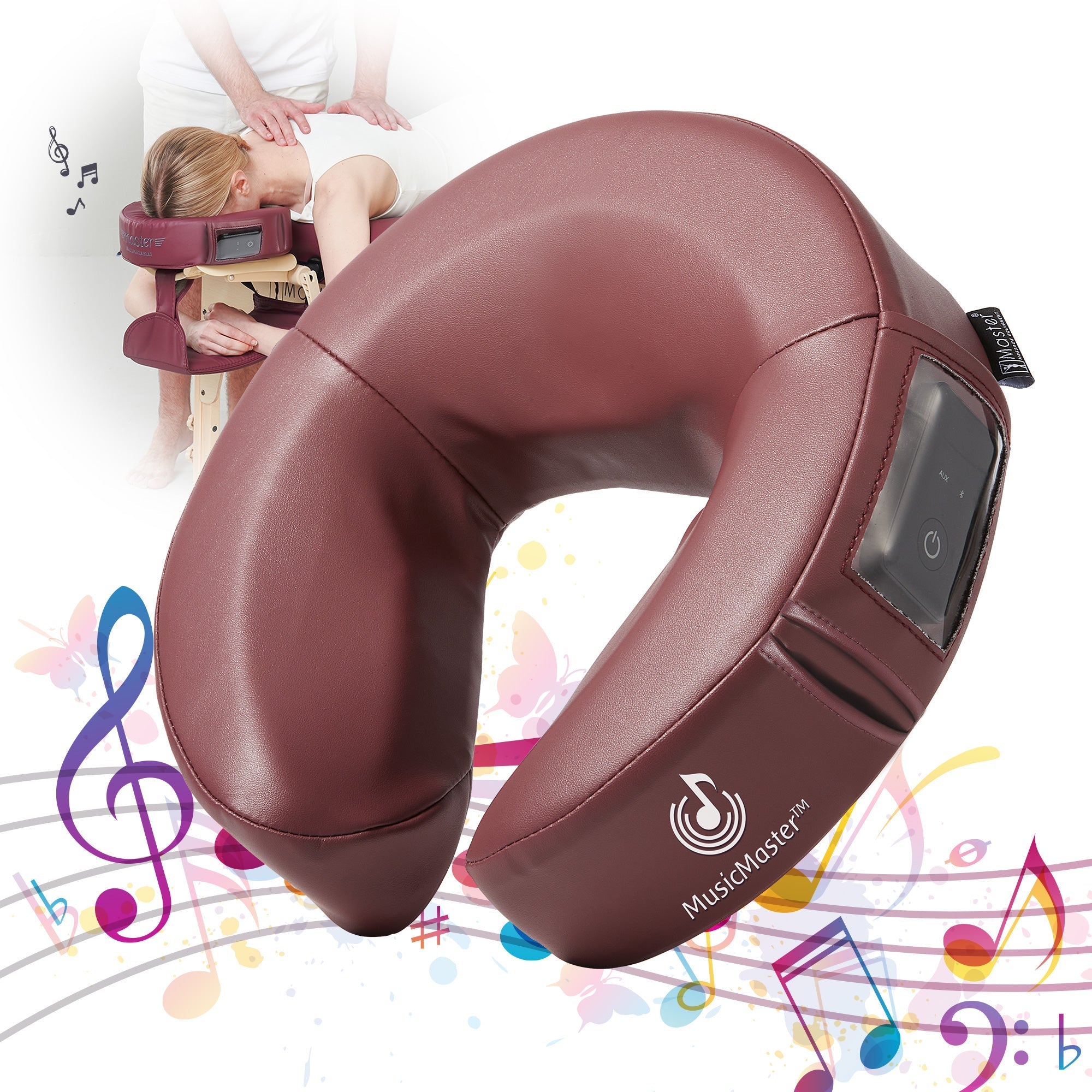 MusicMaster™ Crescent Round High Fidelity Sound Face Cushion- Bluetooth Music Headrest- Cream Luster