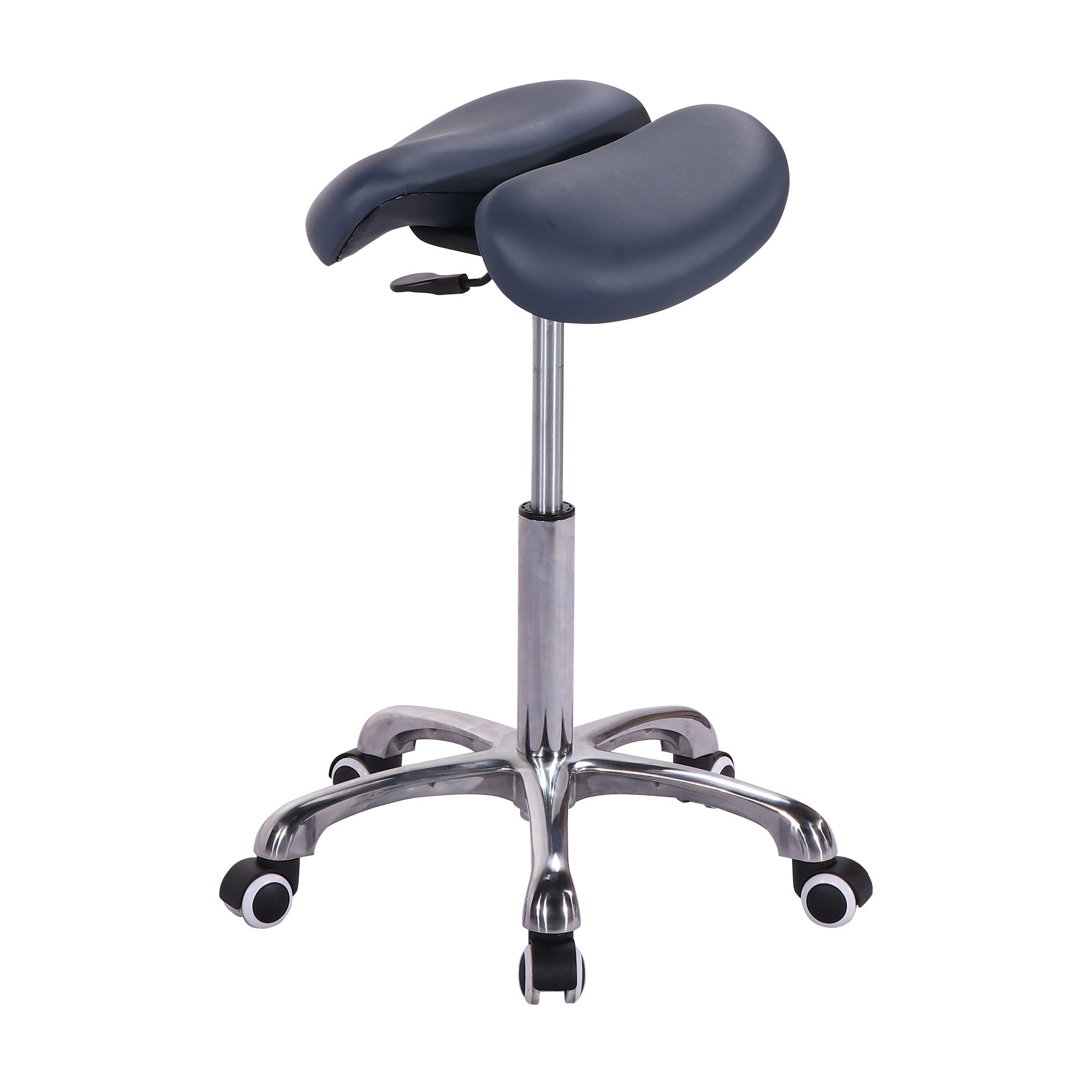 Master Massage Berkeley Ergonomic Posture Saddle Chair-Two-Part Saddle Stool- Hydraulic Swivel Rolling Seat Stool with Adjustable Title Angle and Height- Aluminum Base with Rubber Wheel Casters-Royal Blue (2 Color Options)