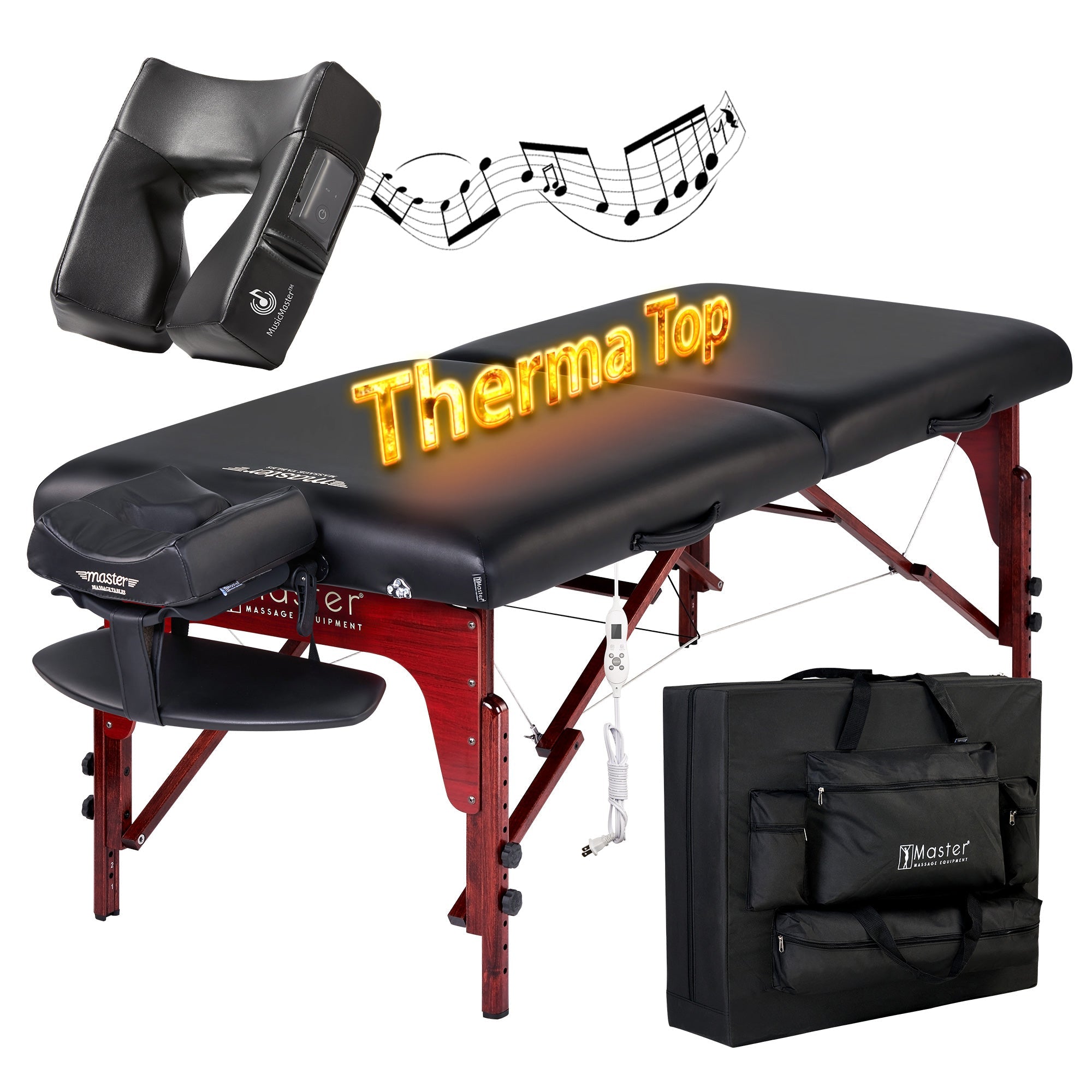 Master Massage 31" MONTCLAIR™ Portable Massage Table Package with Therma-Top® - Adjustable Heating System, Shiatsu Cables, & Reiki Panels! (Black)