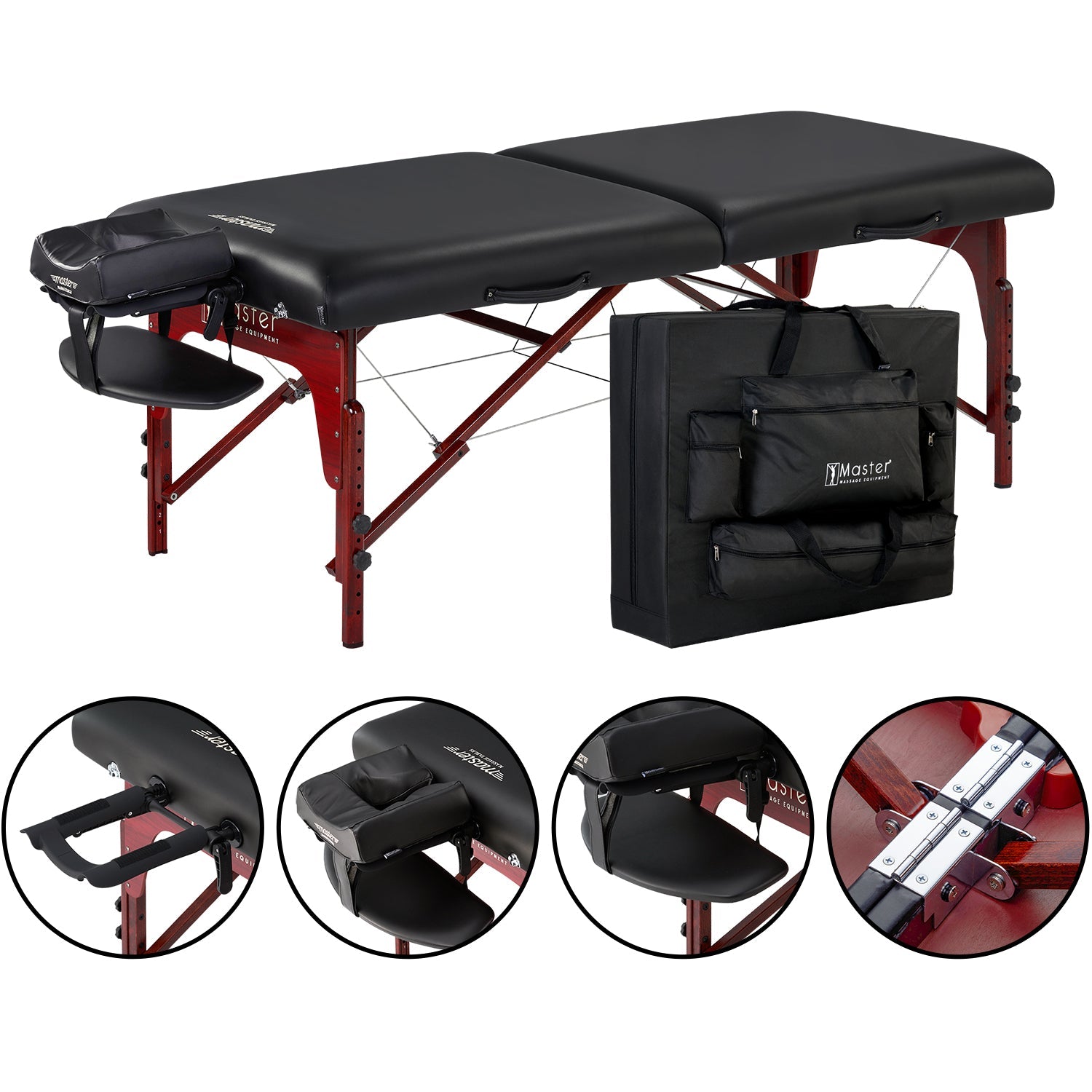 Master Massage 31" MONTCLAIR™ Portable Massage Table Package with Therma-Top® - Adjustable Heating System, Shiatsu Cables, & Reiki Panels! (Black)