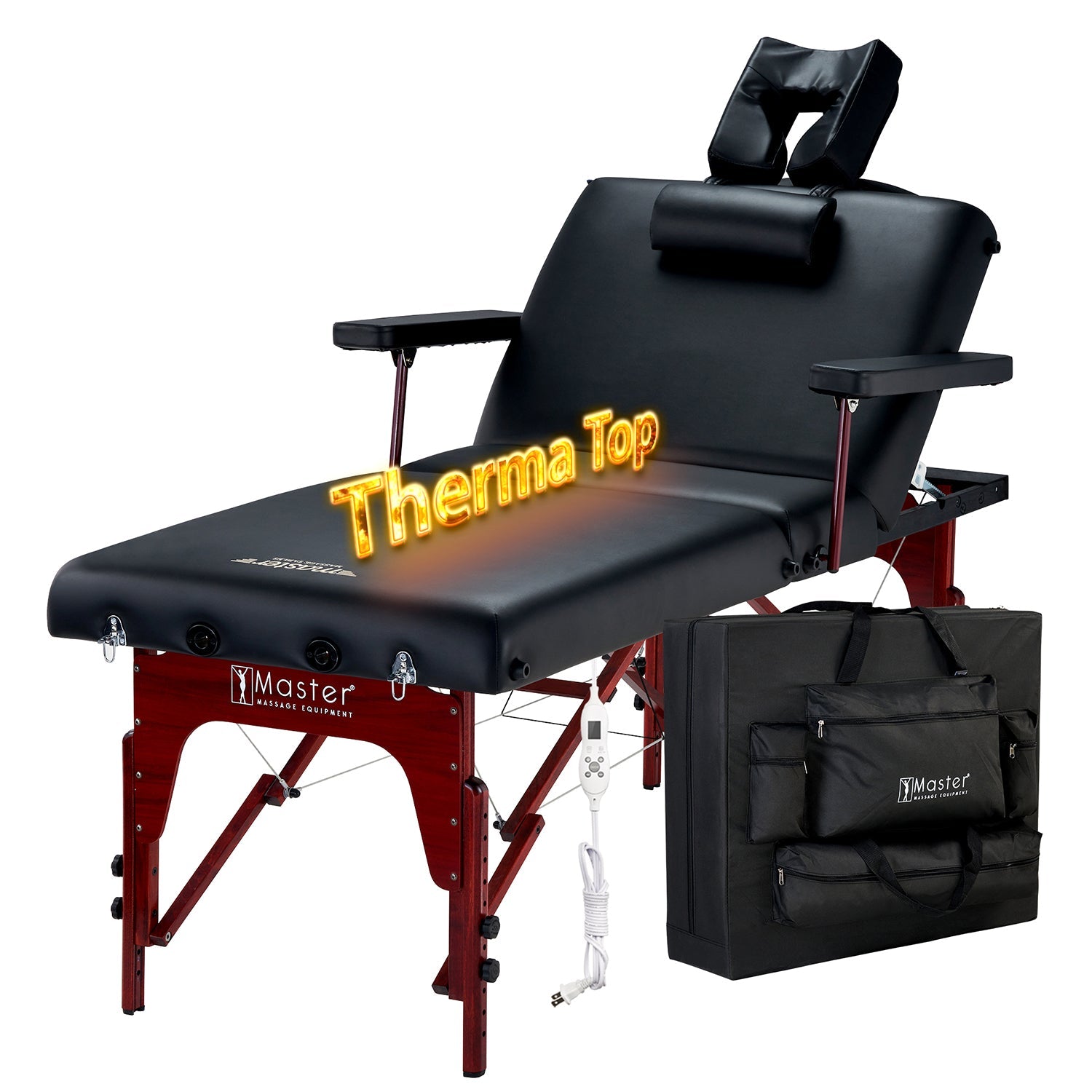 Master Massage 31" MONTCLAIR™ Portable Massage Table Package with Therma-Top® - Adjustable Heating System, Shiatsu Cables, & Reiki Panels! (Black)