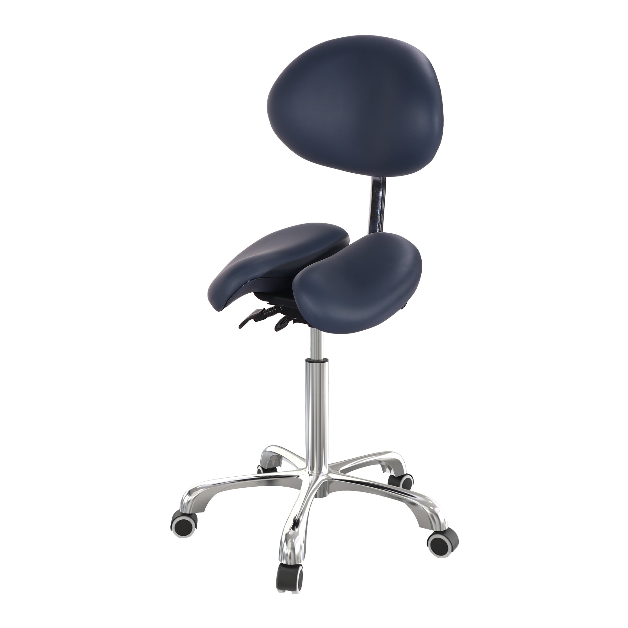 Master Massage Berkeley Ergonomic Saddle Stool -Two Split Part Seat Stool Hydraulic Swivel Rolling Seat & Saddle Posture Correction Chair Seat with Backrest and Adjustable Title Angle and Height Royal Blue (2 Color Options)